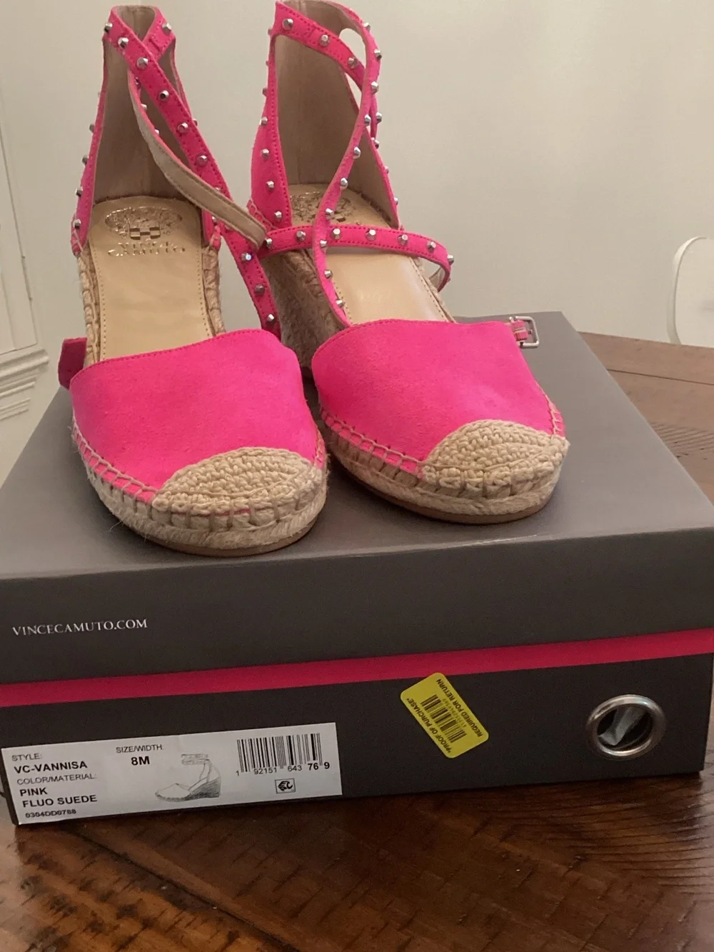 Vince Camuto Hot Pink Studded Ankle-Wrap Espadrille Wedges